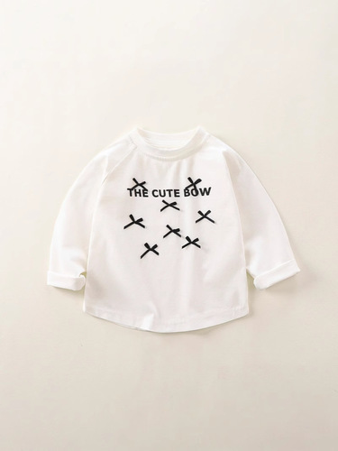 Girls' Lacey Cotton Bowknot Long-Sleeve T-Shirt Fresh Korean Version 2025 Spring and Autumn New Long T-Shirt 2025 Spring Style Fashion