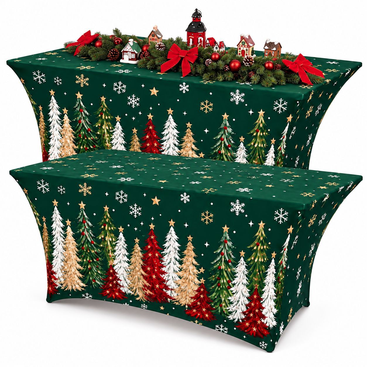 Weihnachts-Stretch-Tischdecke Cocktail-Tischhusse Hochzeits-Bankett Rechteck-Tischdecke wasserdicht und schmutzabweisend Milchseide-Tischdecke