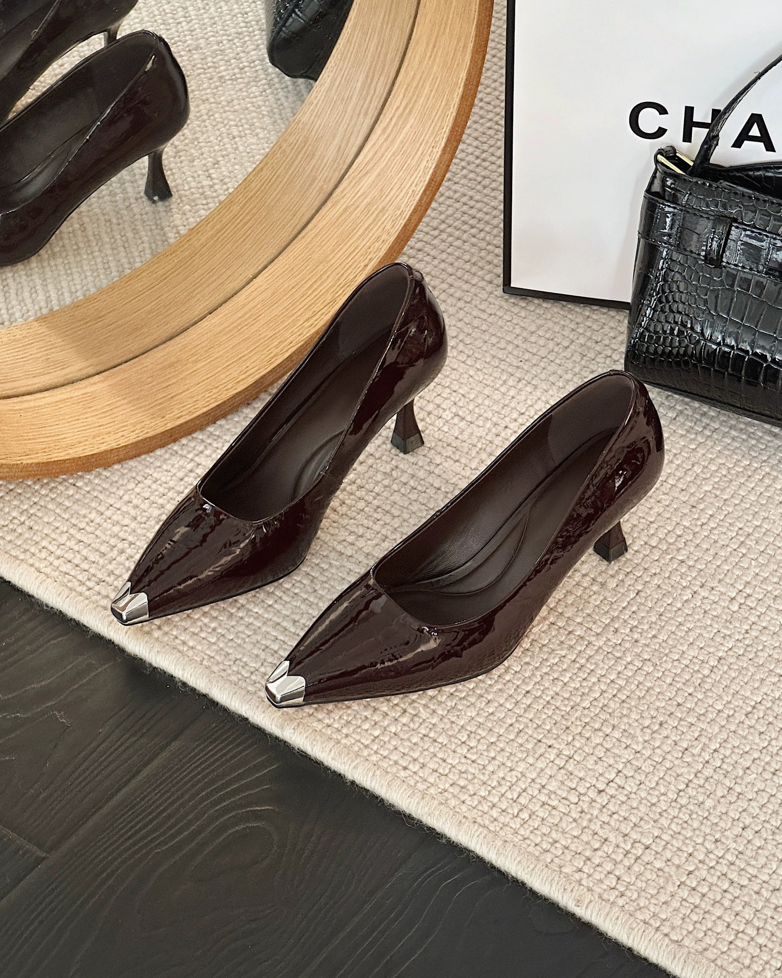 Giày cao gót nữ mũi nhọn da thật gót nhọn 9 cm – phong cách công sở thanh lịch — Màu đen chi tiết 6