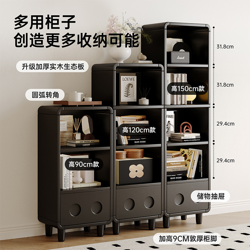 Estante de libros simple, estante de pared doméstico, armario de almacenamiento, sala de estar, armario de esquina estadounidense, armario negro con piernas estrechas