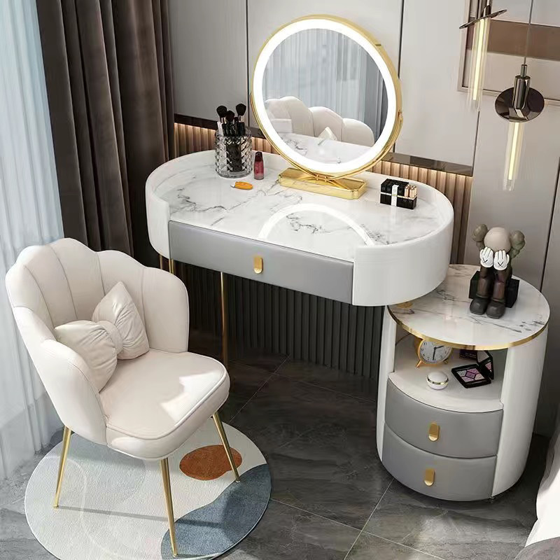 White gray 80cm table + cabinet + smart mirror + petal chair