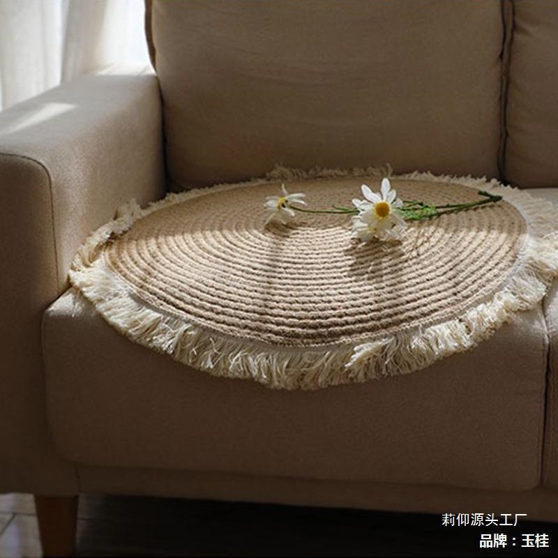 Alfombra de suelo con flecos tejidas de yute nórdico, balcón, algodón y lino, alfombra semanal, cama de familia, mesa de centro, dormitorio redondo, Li Yang