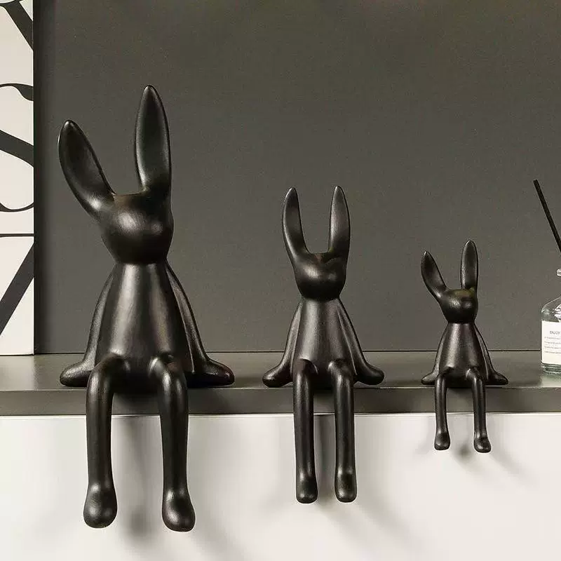 解压创意坐姿长耳兔摆件高级感轻奢客厅电视柜酒柜玄关家居装饰品