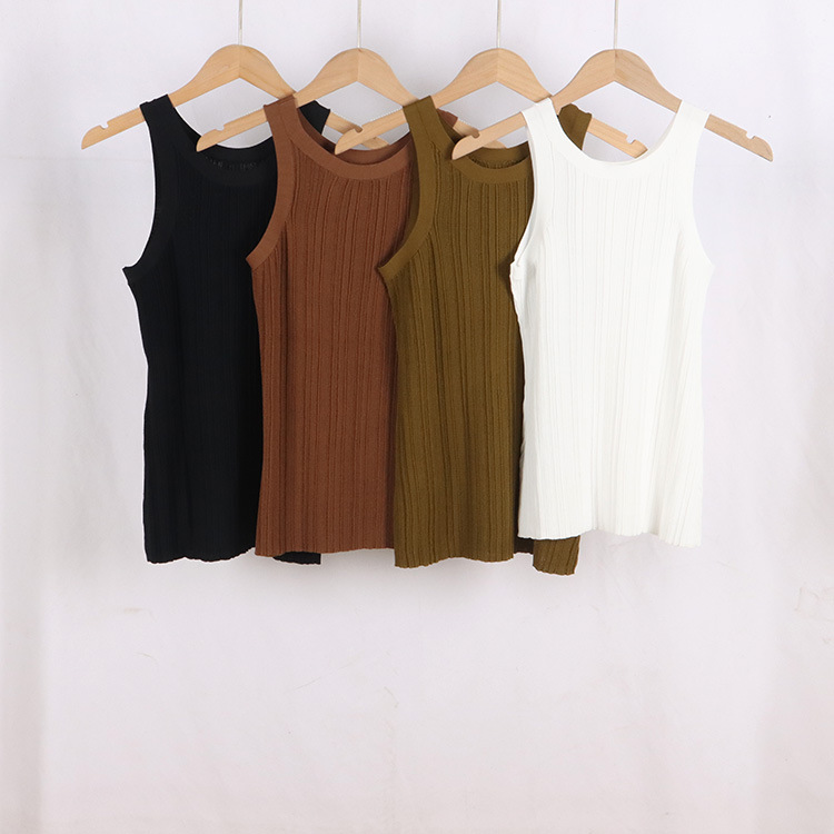 Summer solid color light and thin breathable knitted tank top…