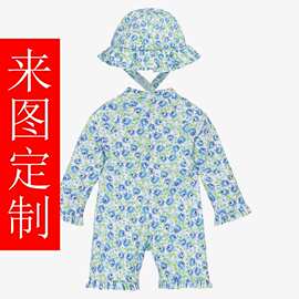 儿童女童装色防晒2件套含帽泳帽渔夫帽户外游泳服装泳衣实体工厂