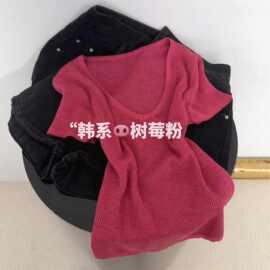 仅用于产品展示勿拍-韩系树莓粉U领短袖针织T恤女2026夏季纯欲风