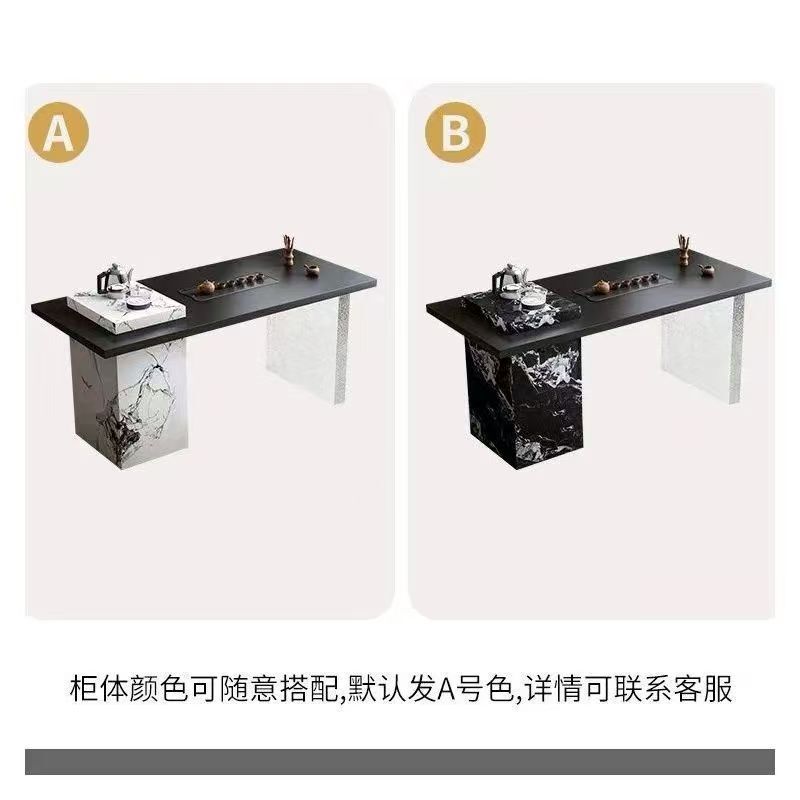 意式轻奢现代简约老板茶台极简岩板茶桌椅组合别墅客厅设计师茶桌|undefined