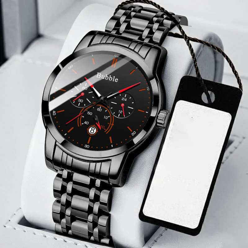 Bubble Brand Trendy Sports Waterproof Multi-Functional Fully Automatic Quartz Luminous Steel Belt Black Riding Men's Watch