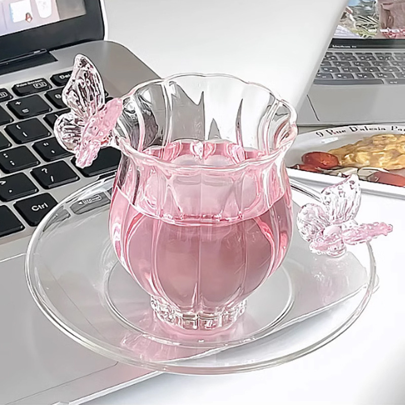日本式花神カップコレクション手作り水仙蝶カップ耐熱家庭用グラスコーヒーカップクリエイティブカップ|undefined