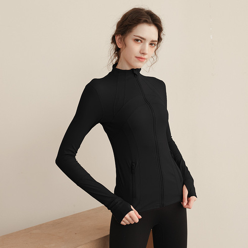 Cozy Warm Winter Spring Season Sports Outerwear Long Sleeve Zipper Jacket Tight Sleeve Button Gym High Neck Yoga Wear for Women