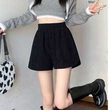 灯芯绒夏秋韩版时尚潮流a字热裤松紧腰口袋款短裤胖m阔腿显瘦靴裤