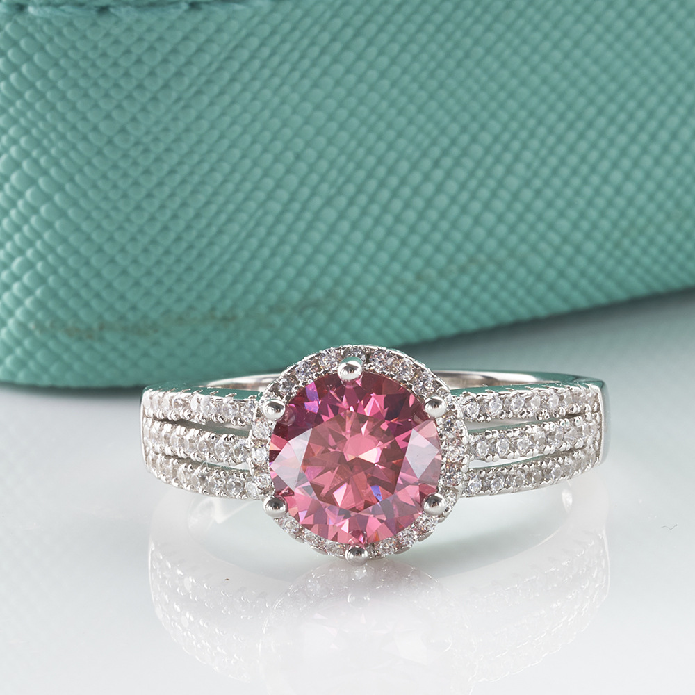 2 / 3 quilates anillo de piedra rosa s925 plata esterlina joyería fabricante de anillo de piedra de piedra de piedra de color