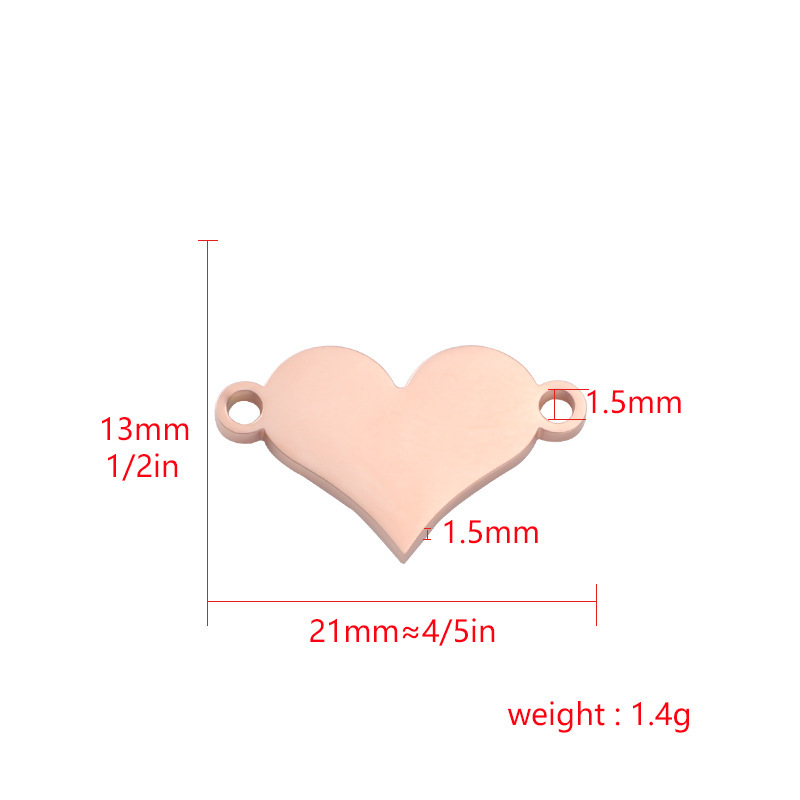 3g Weight 1 Piece Stainless Steel PVD Coated 18K Gold Real Gold Plated Customization Laser Engraving Heart Shape Pendant DIY Jewelry Accessories