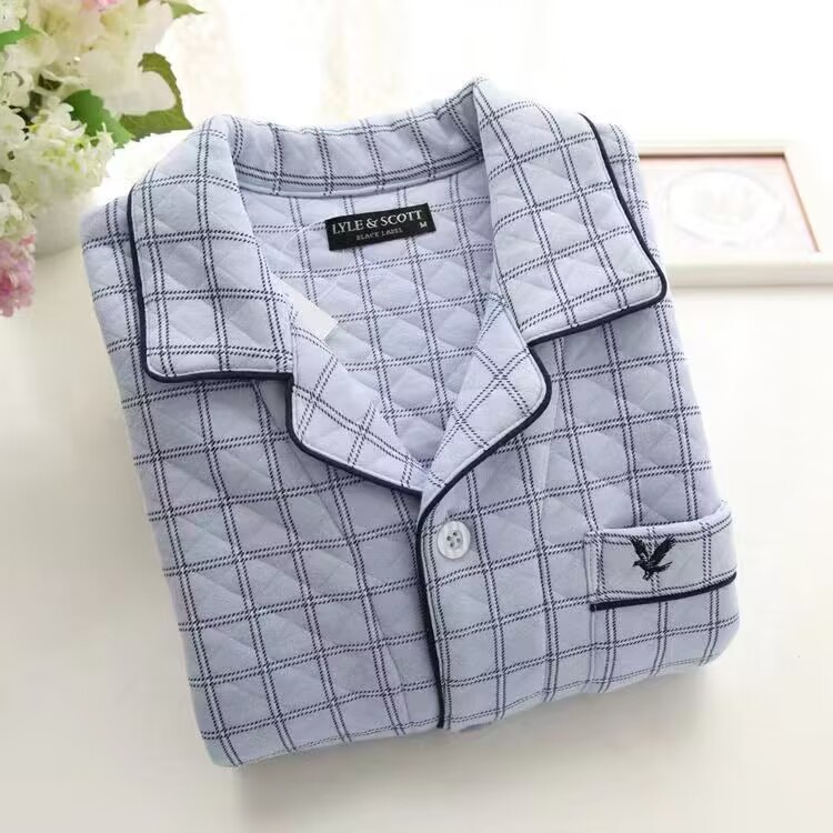 Pijama de hombre otoño y invierno engrosado aire de algodón de manga larga mezclado juvenil de mediana edad caliente primavera y otoño set de ropa de algodón casero