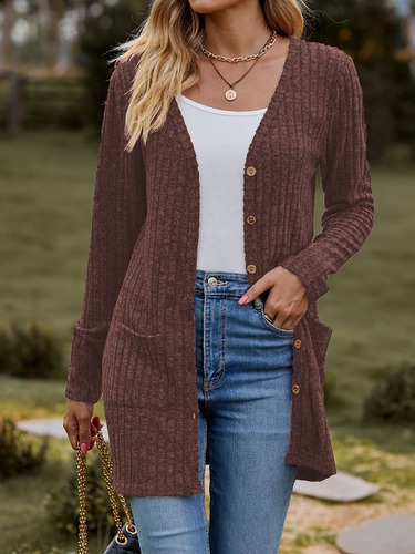 Autumn/Winter Amazon 2024 Women's Knit Buttoned Jacket with Fuzzy Texture, Pit Strips, Solid Color Long-Sleeve Open Top, Elegant Polo Style