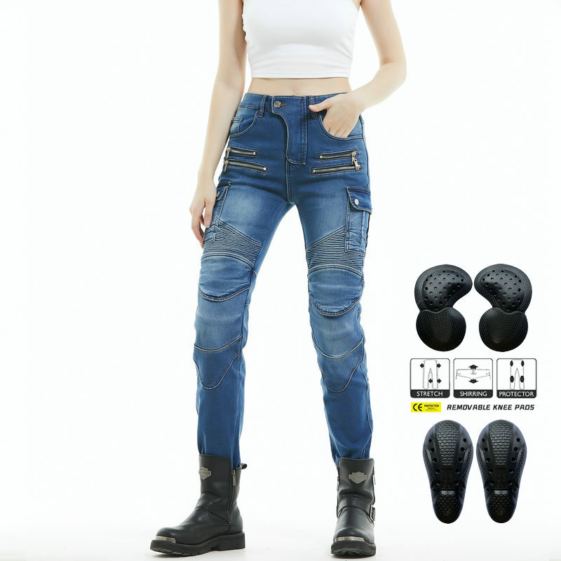 LOONG BIKER pantalones vaqueros de la motocicleta de las mujeres Knight Invierno Polar forrado de la motocicleta caliente montar pantalones anti-caída