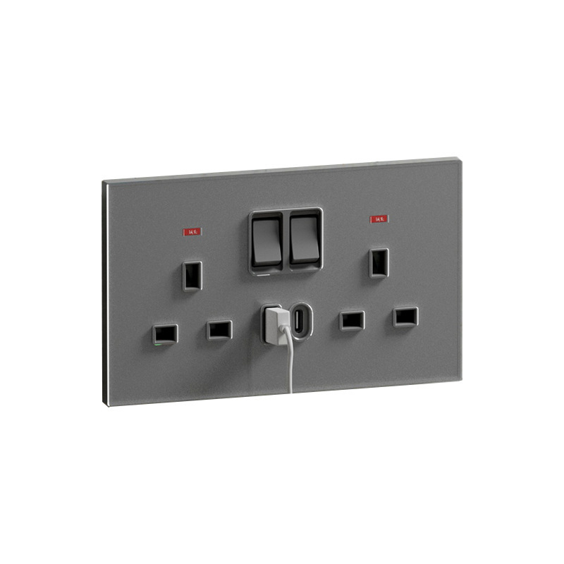 Inglés europeo 250V13A tres orificios panel de toma de carga typec 16A interruptor de toma de corriente estándar Inglés vidrio