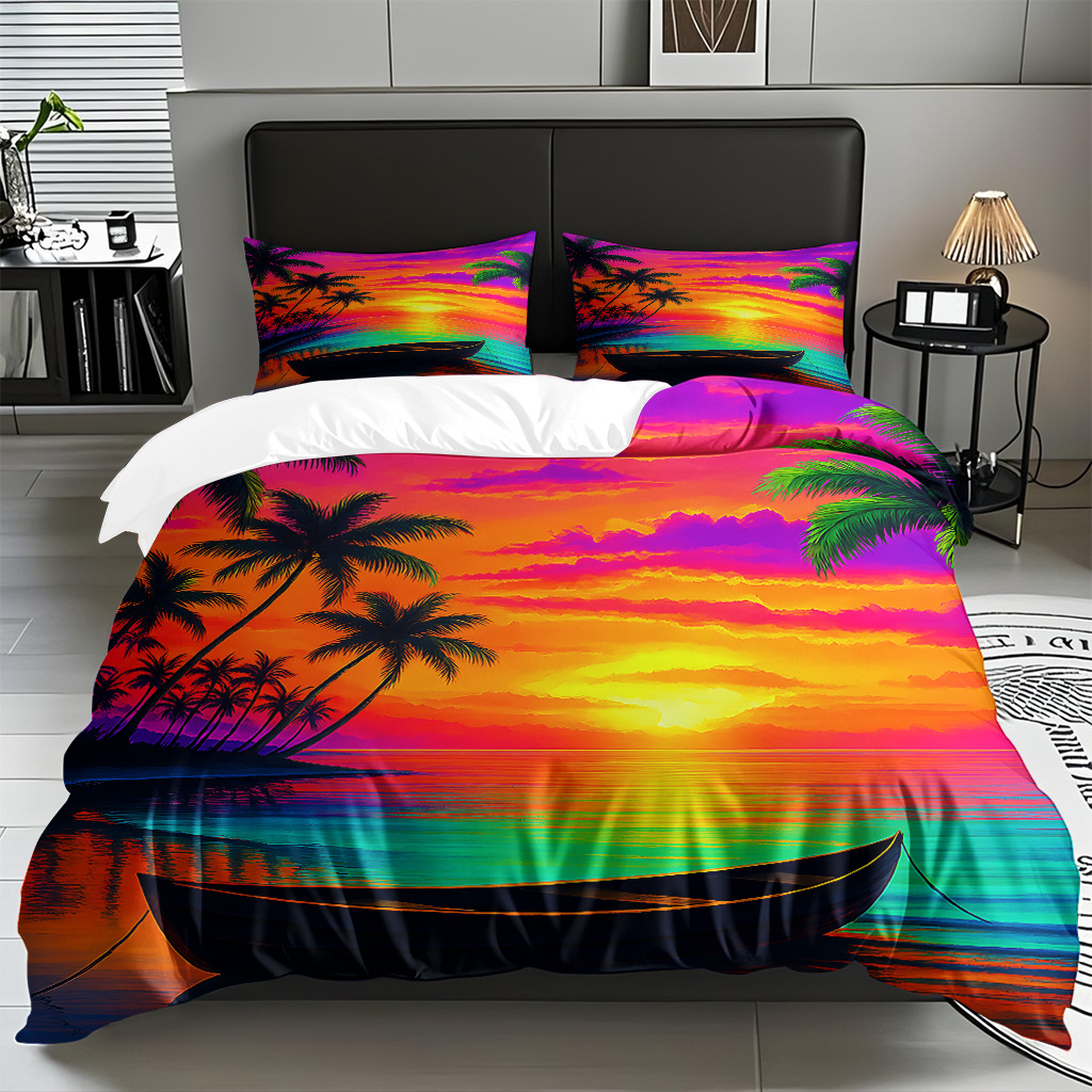 TEMU / JIT transfronterizo textil doméstico mar hermoso paisaje impresión colcha colcha de almohada fuente fábrica para la imagen se puede fijar