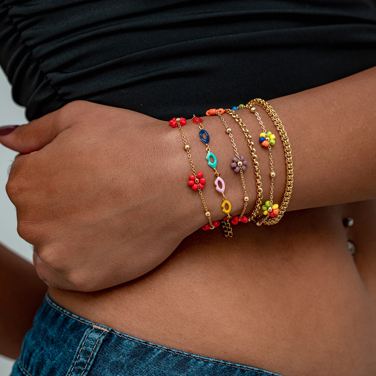 9g Weight Simple Style Flower 304 Stainless Steel Cable Chain Bracelets In Bulk
