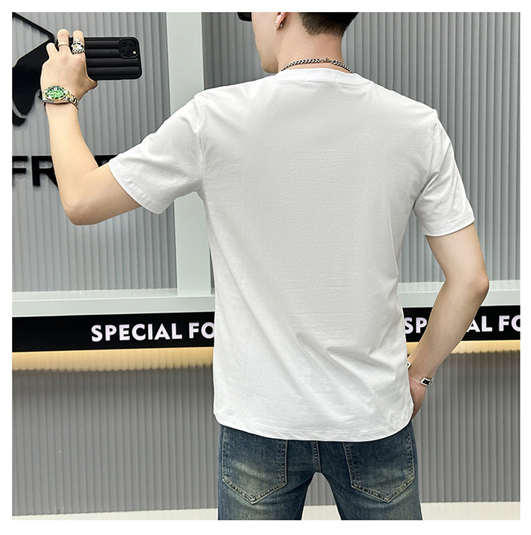 Summer Embroidered Short-sleeved Men's T-shirt American Trendy Brand 2024 New Slim-fit Crew Neck Youth Fashion Short-sleeved Bottoming Shirt_viptrois.com