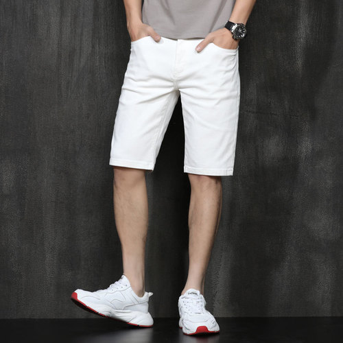 Men's Summer Thin White Denim Short Pants Trendy 5-Cent Shorts Korean Style Casual Elastic Mid Pants