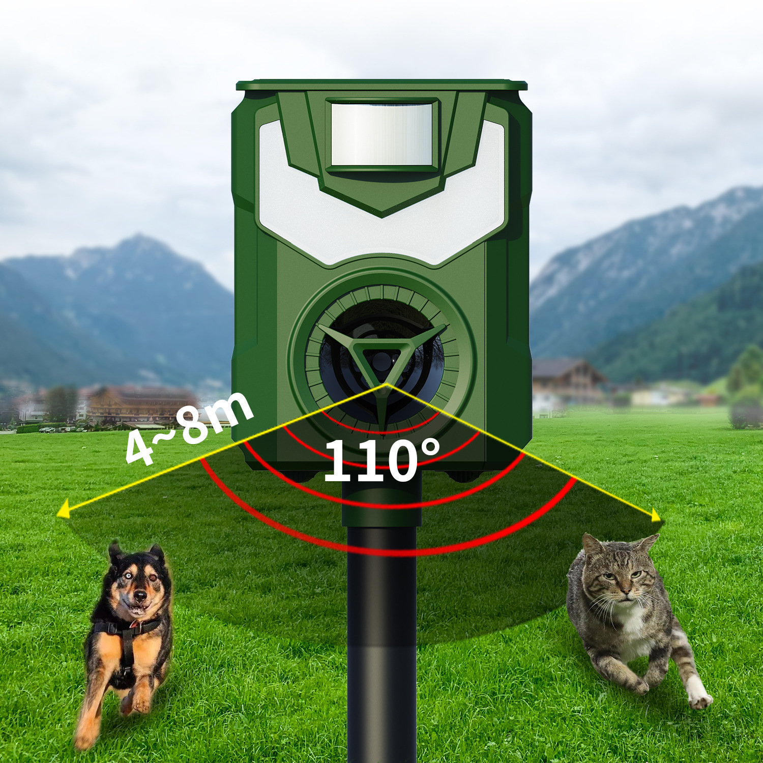 En stock repelente de aves solar ajustable repelente ultrasónico animal lámpara de la llama de inducción automática perro repelente