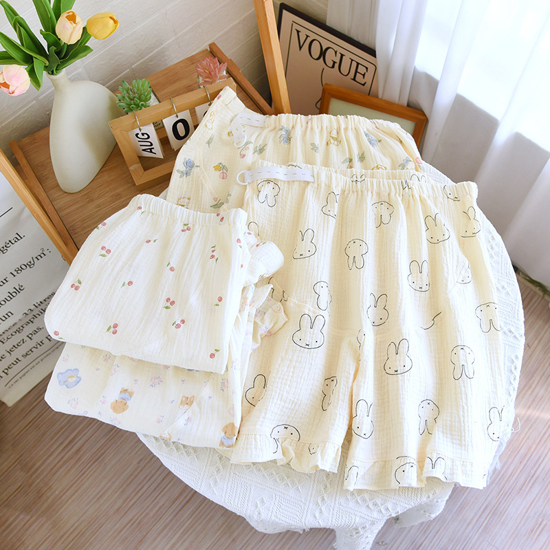 Baby Gauze Summer Adjustable Maternity Sleep Shorts Belly Support Shorts Pure Cotton Double-Layer Gauze Thin Five-Point Pants Postpartum Pants