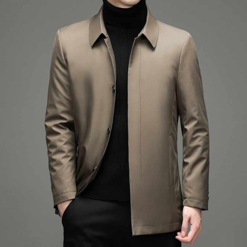 正品牌新款羽绒服男士可拆卸内胆白鸭绒中老年爸爸装翻领夹克外套