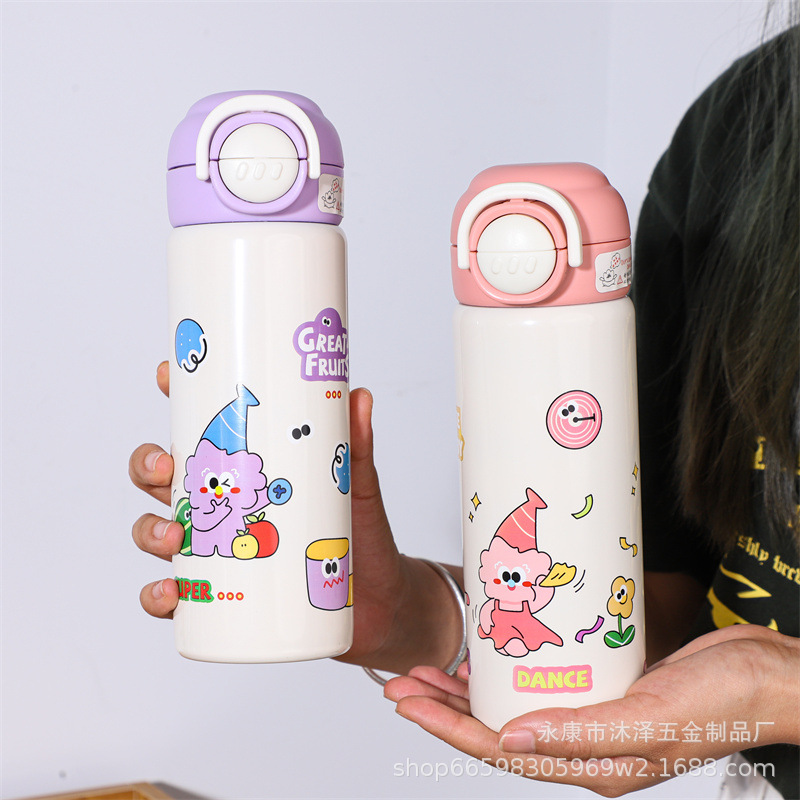 Nuevo niño 316 acero inoxidable doble bebida taza de aislamiento para jardín de infantes lindo taza de agua a prueba de caídas dibujos animados paja de regalo