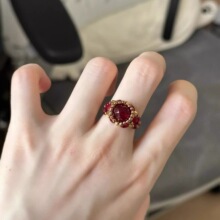 酒红串珠戒指镶嵌个性法式复古简约锆石时尚高级感轻奢指环女批发