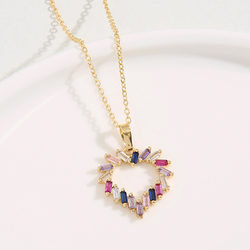 Fashion Heart Shape Copper Inlay Zircon Pendant Necklace 1 Piece