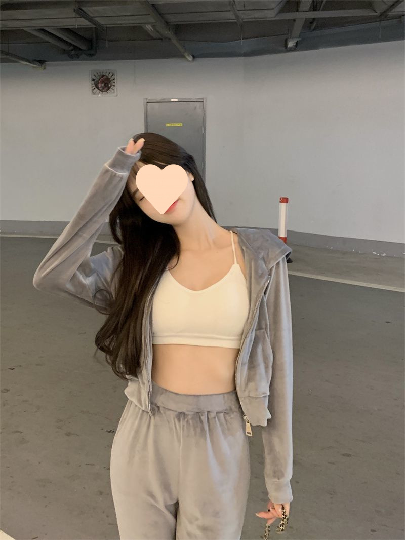 ActiveGo Winter Velvet Running Sports Casual For Women 2025 New Autumn Pure Desire Hooded Sweatshirt Two-Piece Set Trendy_desvips.com