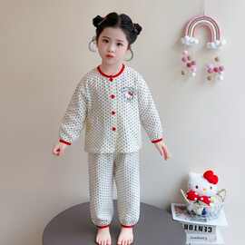 女童睡衣棉纱春秋季新款长袖女孩儿童套装开衫宝宝空调可外家居服