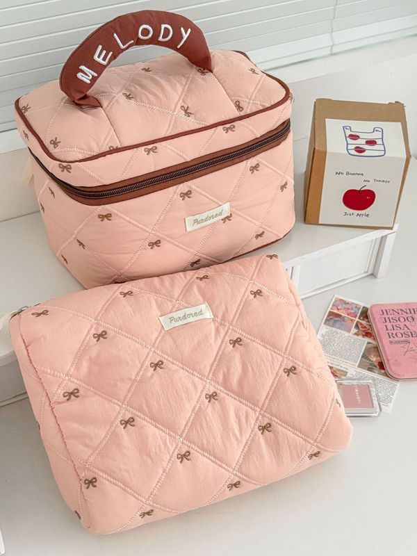 クロスボーダーベリーリボン化粧品バッグ新しい高価値ガーリーハート刺繍ポータブル大容量ポータブルトイレタリーバッグ|undefined
