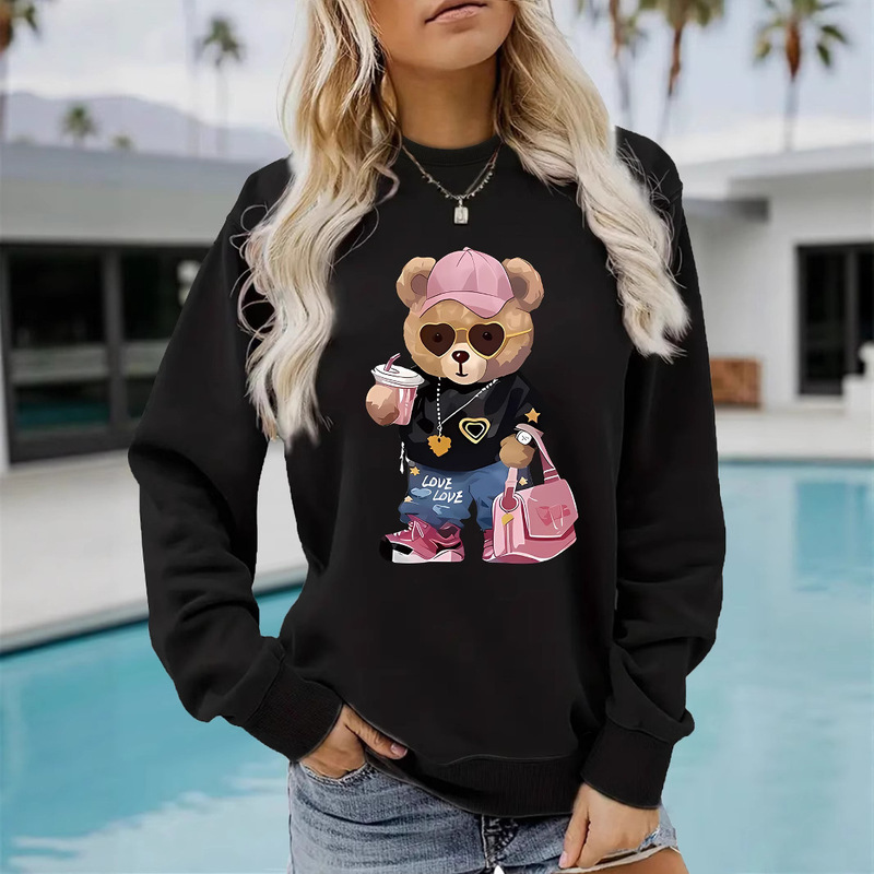 Round Neck Sweatshirt for Women Spring & Fall Teddy Bear Amazon Spot Trendyy Top Ebay Long-Sleeved Shirt Sweatshirt