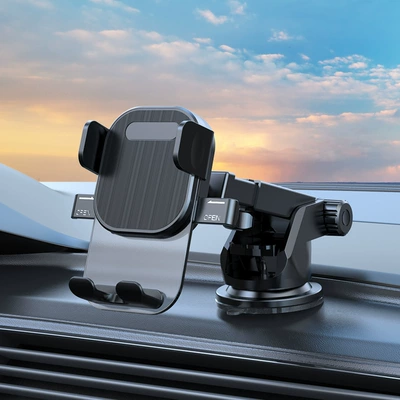 for car air vents, Car phone holder - black-brushed-texture-telescopic-base
