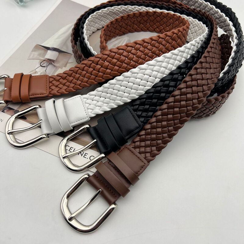 New Retro Simple Woven Pu Leather Multi-Color Belt Paired with Jeans Coat Jacket Belt for Women