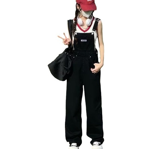 Women's winter 2024 new Korean style long pants high-waisted wide-leg onesie loose denim thin belt pants