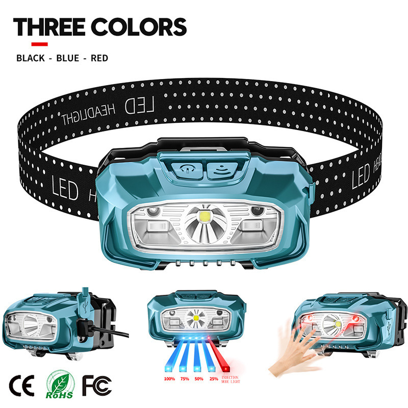 Nueva tecnología recubierta de plástico transfronteriza impermeable resistente a las caídas de tipo C carga rápida advertencia de funcionamiento al aire libre linterna de inducción inteligente
