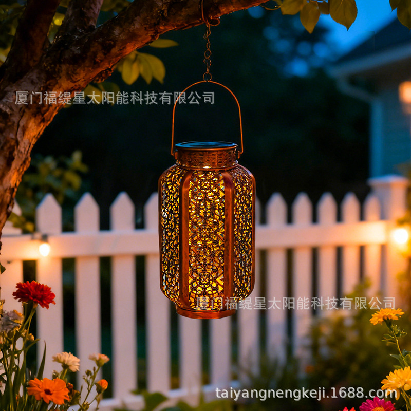 Cross-Border Solar Lights Outdoor Garden Iron Art Hanging Lights Projection Lights Hollow Lawn Courtyard Gardening Retro Nostalgic
