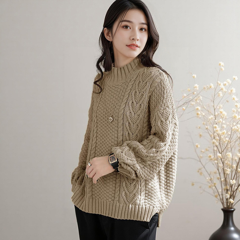 Twist Half Turtleneck Large Size Knitwear Women's Loose Flesh-Covering Jacket Autumn and Winter New Top Knitwear with Bottoming Shirt