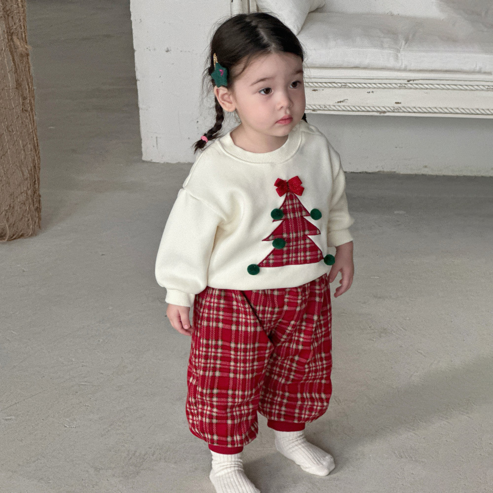 Ropa para niños coreanos, niñas, traje rojo navideño, otoño e invierno, suéter y pantalón de dos piezas para bebés de 1 a 3 años