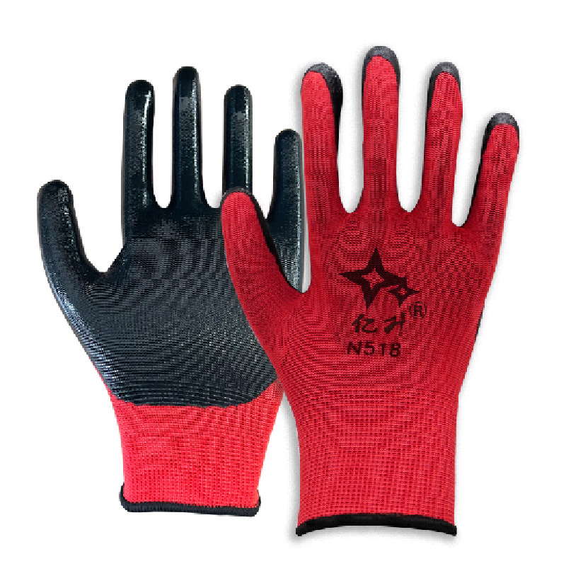 Yisheng nitrilo fino de goma colgando guantes resistentes al aceite antideslizante inmersión resistente al desgaste sitio de construcción de trabajo fábrica de protección al por mayor pelo recto
