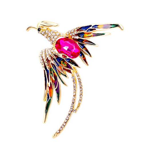 Korean version of the new reborn phoenix rhinestone brooch, fashionable and atmospheric animal clothing pin, elegant clothing accessories