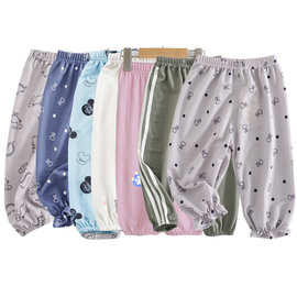 ins恐龙满印儿童防蚊裤冰丝棉麻中小童夏季薄款裤子 新款休闲童裤