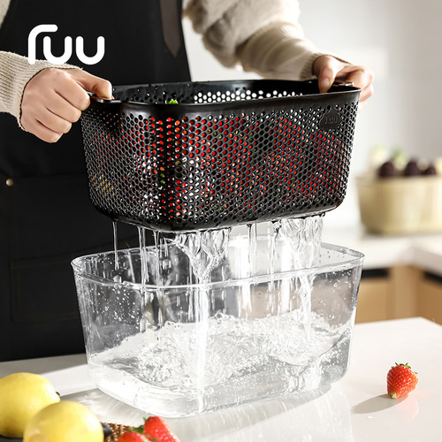 2024 New Vegetable Basin Drainage Basket Household Washing Fruit Plate Light Luxury Filter Water Washing Rice Sieve Kitchen Rice Basin