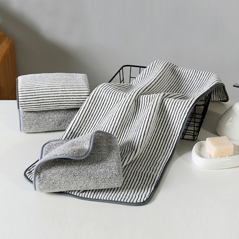 抗菌珊瑚絨竹炭纖維毛巾加厚柔軟吸水條紋洗臉面巾外貿禮品毛巾