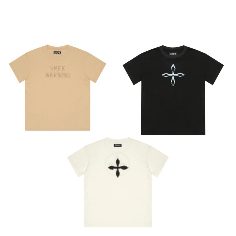 秋の新作 SMFK ドリームクロスフラワーレトロラウンドネックワイドTシャツ3色オプション半袖ルーズTシャツ女性用|undefined