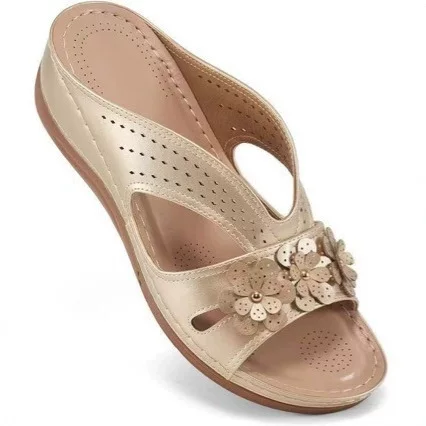 Foreign trade Europe and the United States plus size retro flower wedge sandals 2025 new leisure beach fish mouth sandals