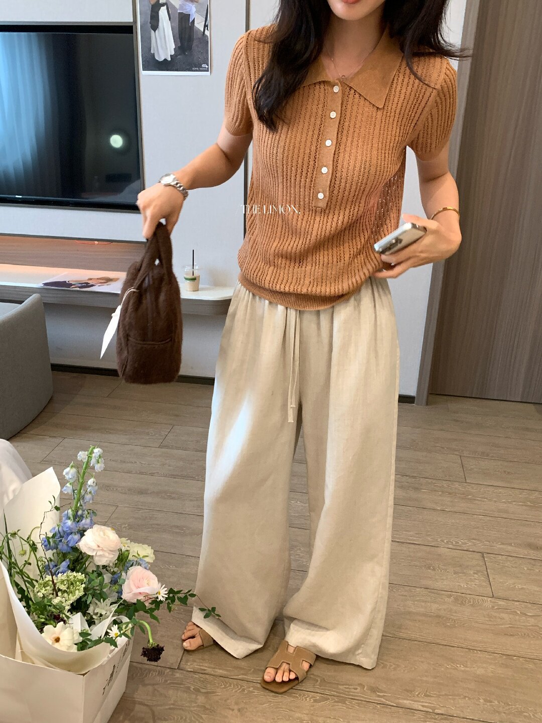 Áo thun polo nữ tay ngắn họa tiết ren Hàn Quốc 2026 mỏng nhẹ — màu nâu, Cà phê, xám đậm, Tên chi tiết 27